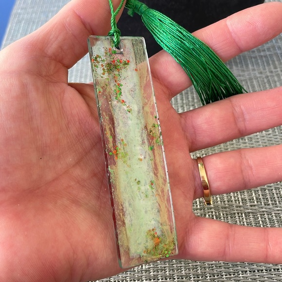 XMAS Handmade Festive Holiday Bookmark small Green with Red Strip - Picture 6 of 9